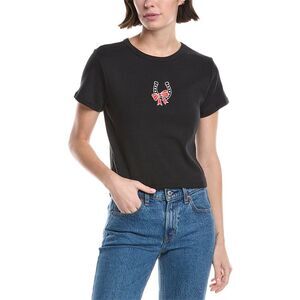 Girl Dangerous Womens Horseshoe Bow Crop T-Shirt, Black